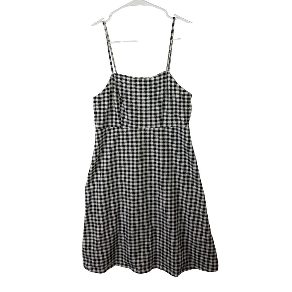 Pink Rose Black White Gingham Mini Dress Womens Medium Spaghetti Strap Fit Flare